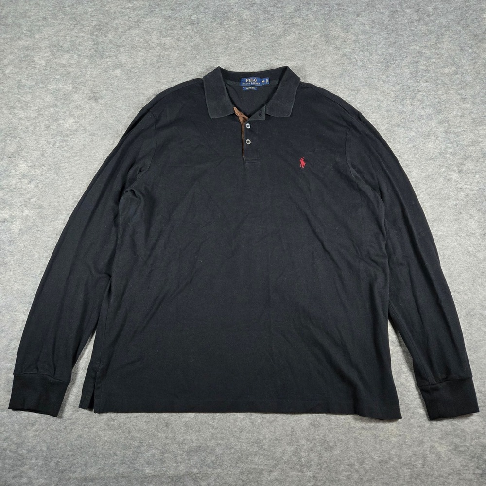 Polo Ralph Lauren Mens Black Stretch Mesh Classic Long Sleeve Polo XL